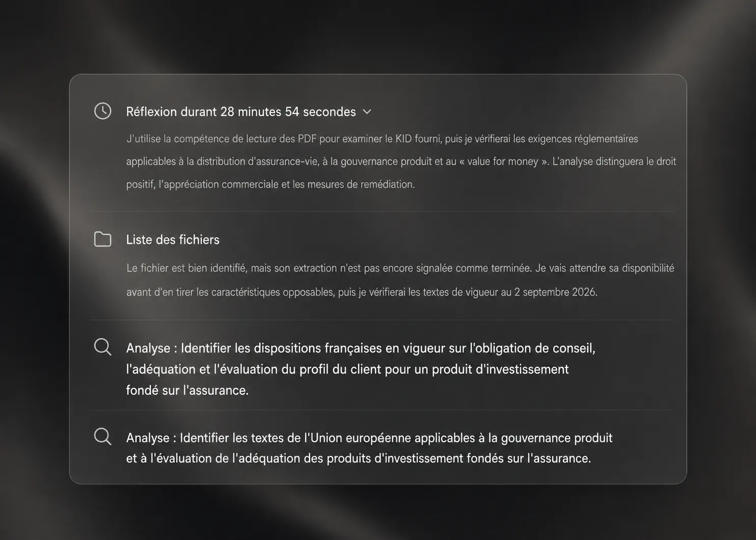 Emett détaille les étapes de son analyse d'un document juridique