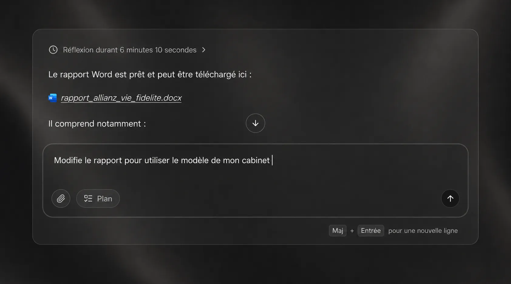 Un rapport Word repris par Emett à partir des instructions du professionnel