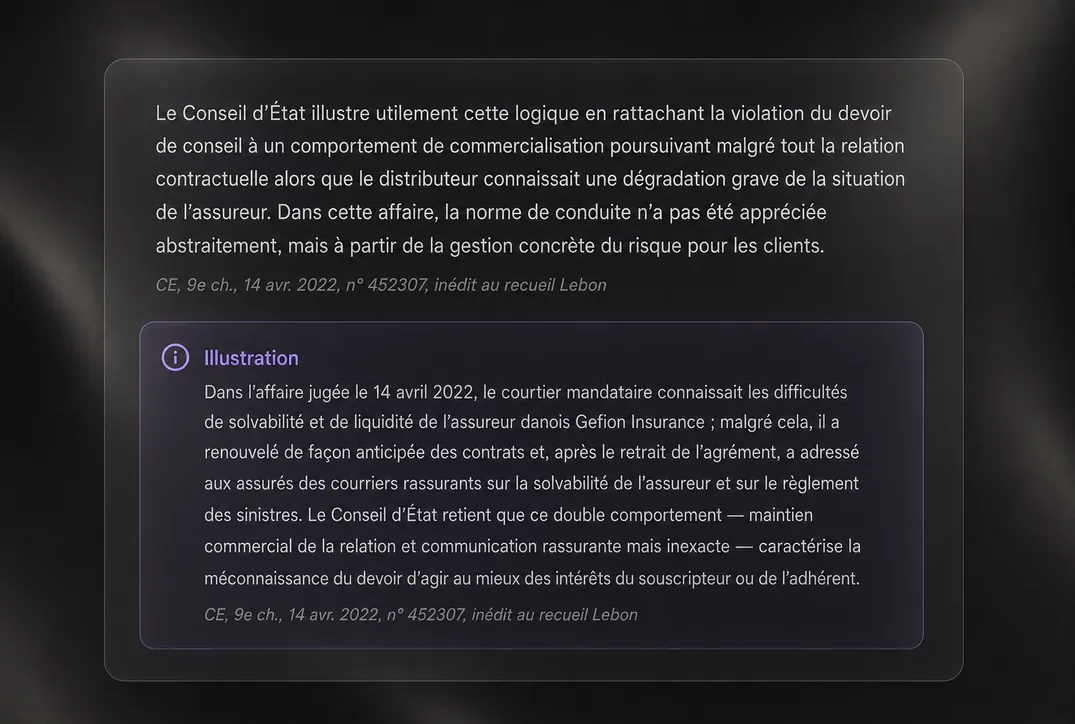Emett relie une règle à son illustration dans la jurisprudence du Conseil d'État