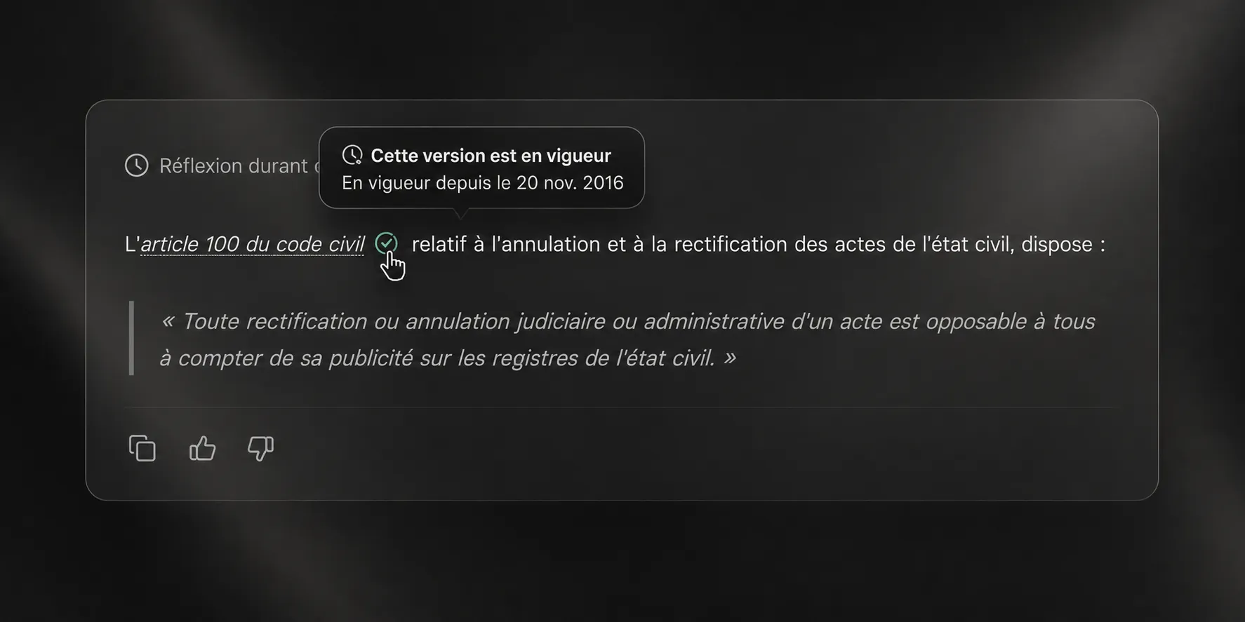 Emett indique la période de vigueur de l'article 100 du Code civil