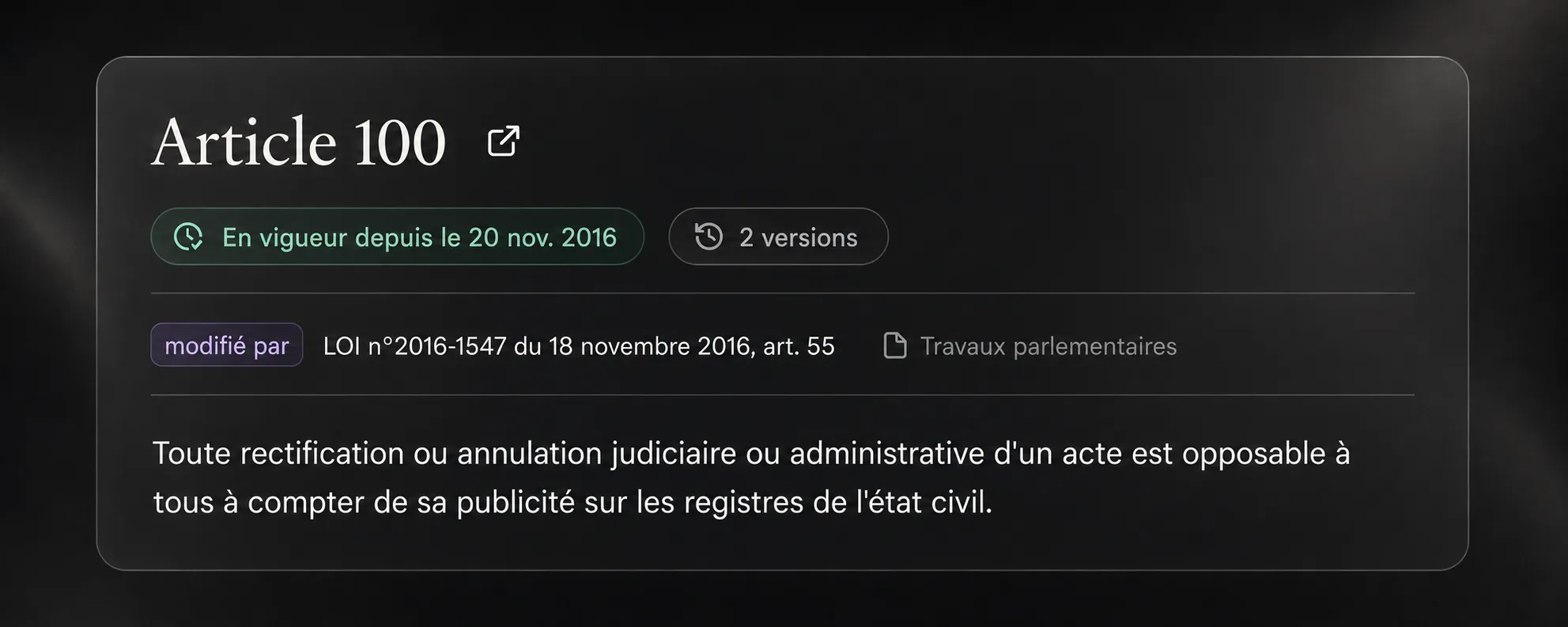 L'article 100 du Code civil avec sa période de vigueur et son texte modificatif