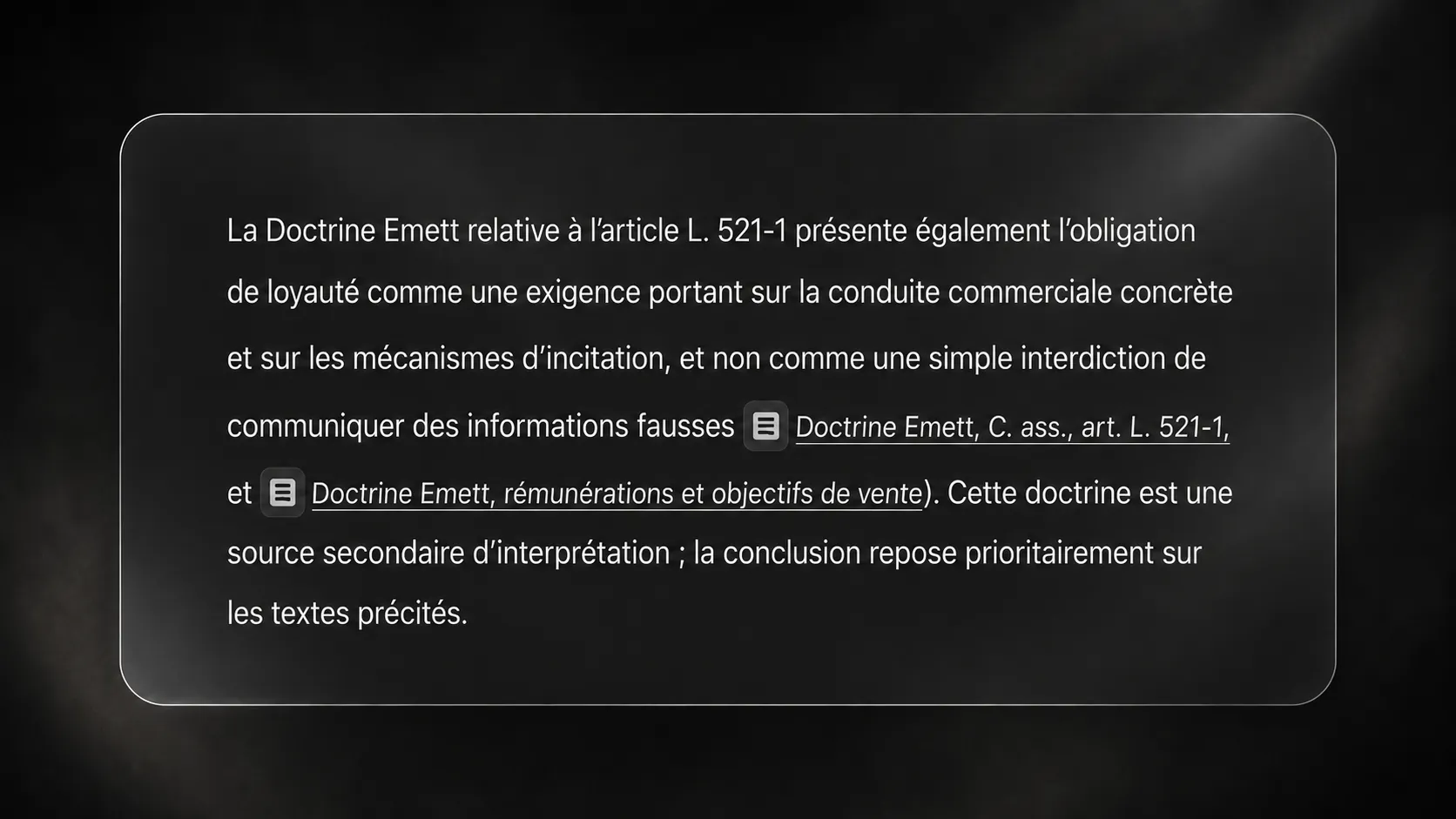 Une conclusion Emett reliée aux fiches de doctrine qui la soutiennent